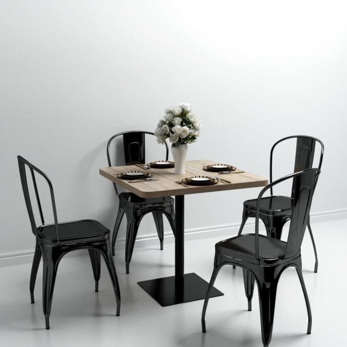 FIHERO Table de bistro MDF et acier Carré 80x80x75 cm Couleur de chêne☻1