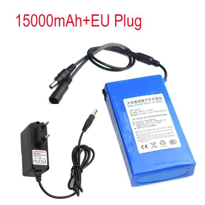 DC 12V 15000mAh Super Rechargeable Li-ion Batterie au Lithium Pack + Plug UE