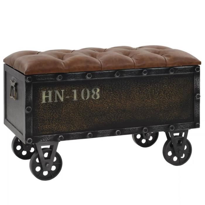 Malle de rangement Style contemporain - Coffre de jardin Bois massif et similicuir 80,5x41x50 cm Top ❤308377