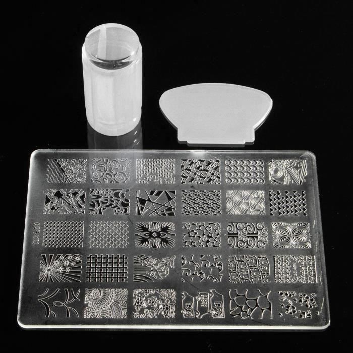 Manucure Kit Pochoir +Stamping Tampon Plaque Ongle Image Blanc