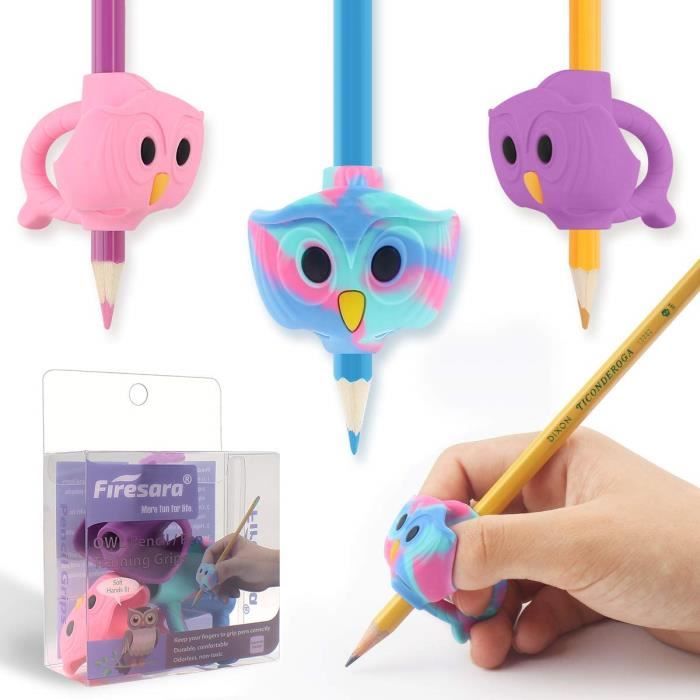 Poignee crayon, Firesara Original Grips Crayon Hibou pour Enfants Manuscrit Ergonomique Ensemble de 3 Doigts Aide du Formateur Co