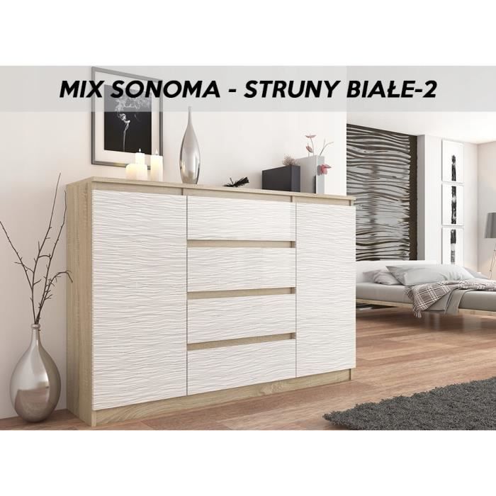 PORTO S2 - Commode contemporaine Meuble de rangement chambre - 140x40x98 - 4 tiroirs/2 portes - Buffet séjour salon - Dressing -
