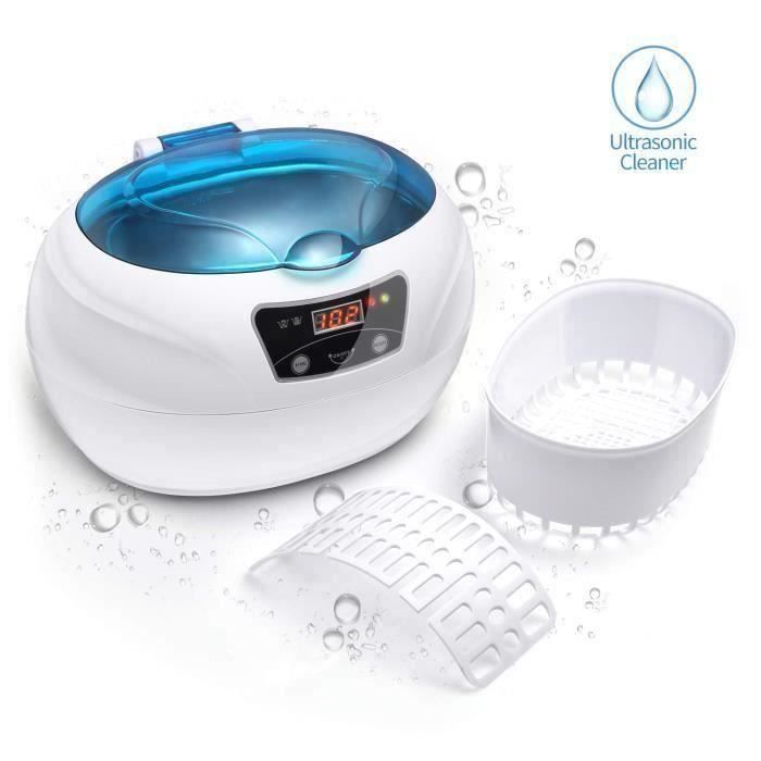 BK Nettoyeur à Ultrasons, Appareil Nettoyeur Domestique 600ML Bac en Acier Inoxydable, Nettoyeur Ultrasonique avec Panier