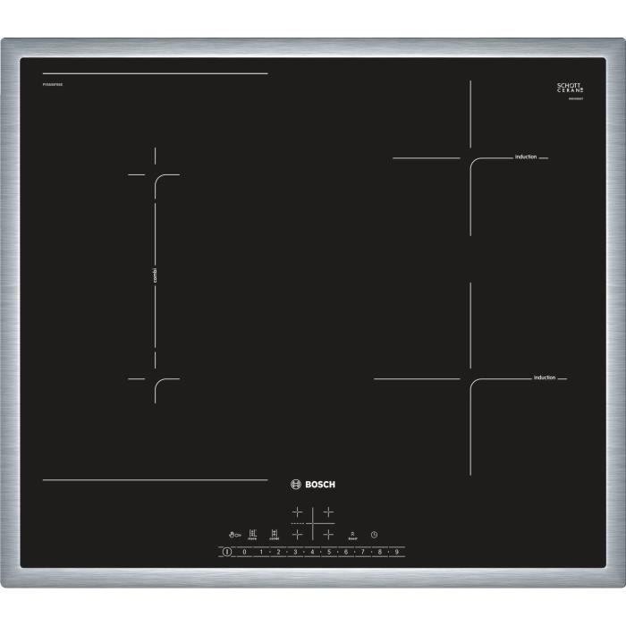 Bosch Serie 6 PVS645FB5E, Dessus de table, Plaque avec zone à induction, Verre-céramique, Noir, Acier inoxydable, 1400 W