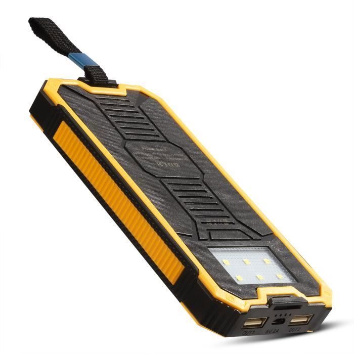 20000mAh Batterie Solaire Portable, Batterie Externe Etanche Solaire avec 2USB Port et LED, Chargeur Solaire pour Telephone/Tablette