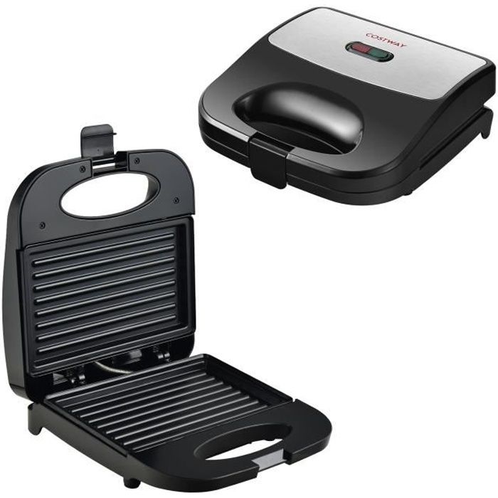 COSTWAY Appareil à Croque Monsieur Multifonctions 750 W à 2 Tranches avec Plaque Antiadhésive Poignée Froide Voyants Lumineux