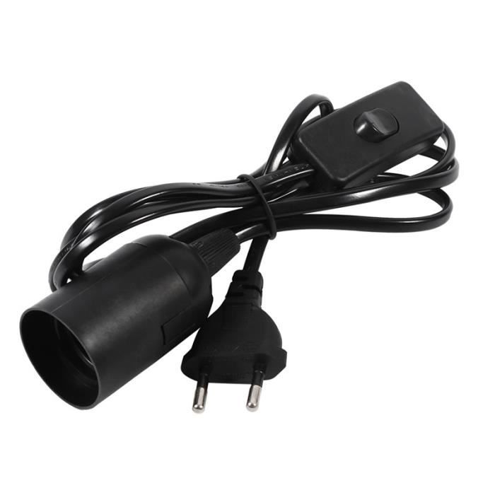Douille de E27 Lampe en PP Plastique avec Câble Interrupteur et EU Plug Noir (Sans Ampoule)