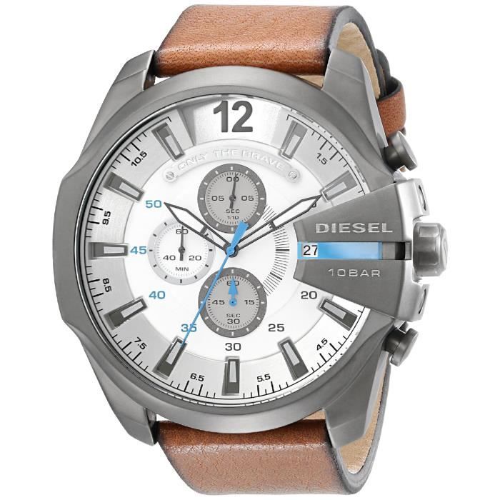 Montre Diesel Homme DZ4280 Chief Series Stainless Steel Watch - Montre à bracelet Cuir marron - à quartz montre