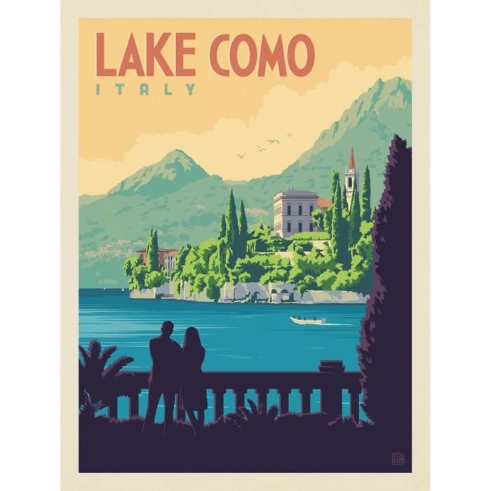 Poster Affiche Lac de Come Italie Affiche Poster Vintage Voyage Art Deco 30's 31cm x 41cm