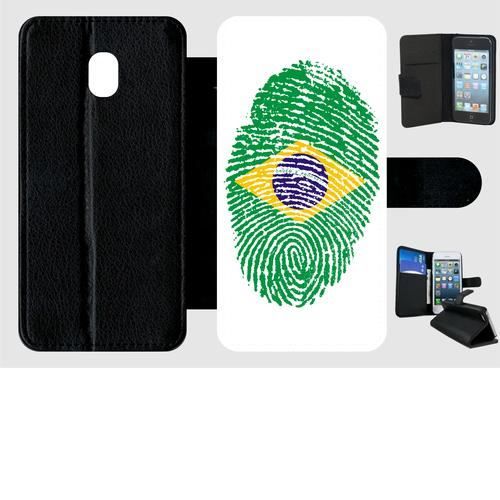Etui a rabat - Plastique - Noir Samsung Galaxy J3 (2017) 60 EMPREINTE DIGITALE DRAPEAU BRESIL BRAZIL