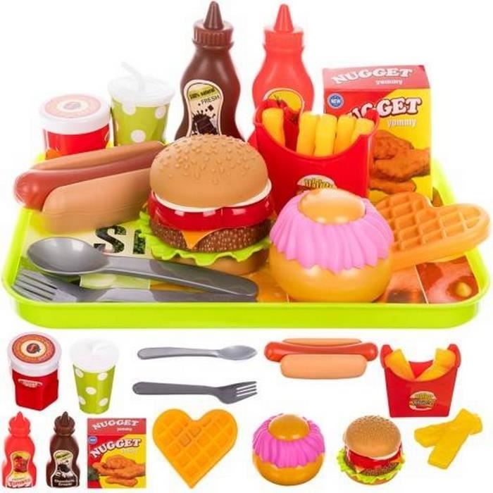 Dinette fast food hamburger frite hot dog plateau jouet marchand GUIZMAX