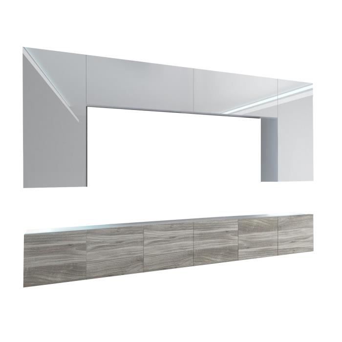 SILLEA - Ensemble meubles TV + LED - Unité murale style moderne - Largeur 300 cm - Mur TV -Blanc Aspect bois