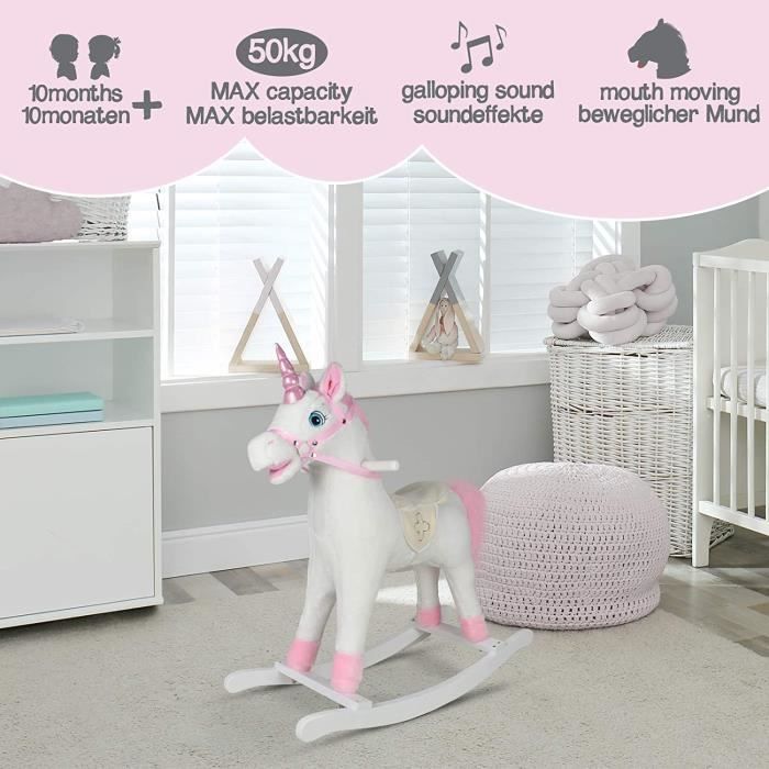 Infantastic® Cheval à Bascule - avec Effets Sonores, Charge Max.50kg, pour Enfants de 1 an, Licorne Rose - Peluche à Bascule, Animal