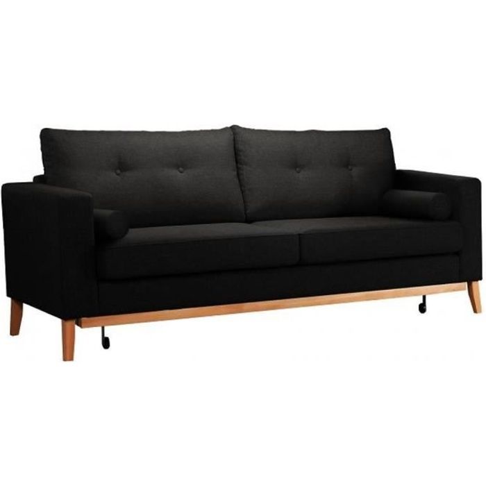 Canapé convertible 3 places RANDERS couchage transversal 140 x 186 cm tissu tweed gris anthracite noir Tissu Inside75
