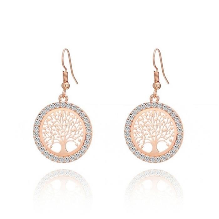 Boucles D'Oreilles - Arbre De Vie - Premium - Doré - Or Rose