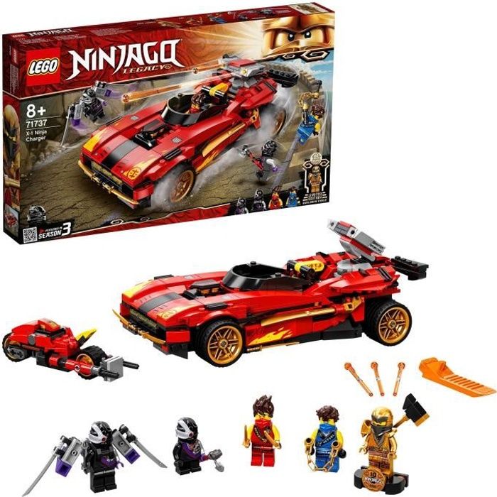 LEGO® NINJAGO 71737 Le Chargeur Ninja X-1, Jouet de Voiture et Moto, 5 Figurines, Cole en Or