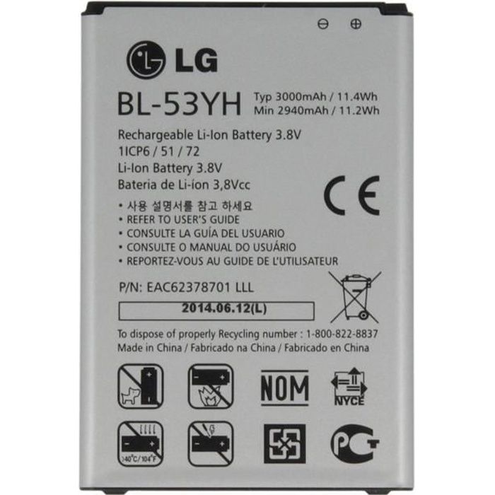 Batterie d Origine LG BL-53YH Pour LG G3 - D855 (3