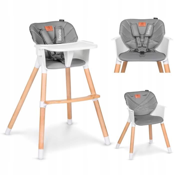 Koen chaise haute bebe 2en1 pour bébé et une chaise ordinaire pour les enfants - Gris