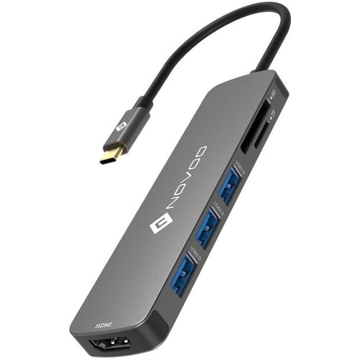 NOVOO Hub USB C HDMI, Adaptateur USB C vers HDMI 4K, 3 x USB 3.0, Lecteur de Carte SD & Micro SD pour Macbook Air Macbook Pro