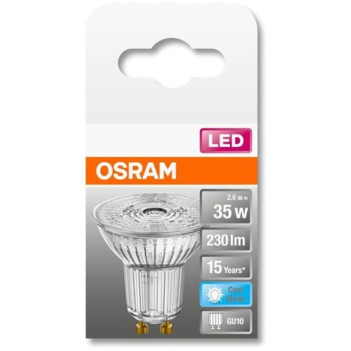 OSRAM Spot PAR16 LED 36° verre 2,6W=35 GU10 froid