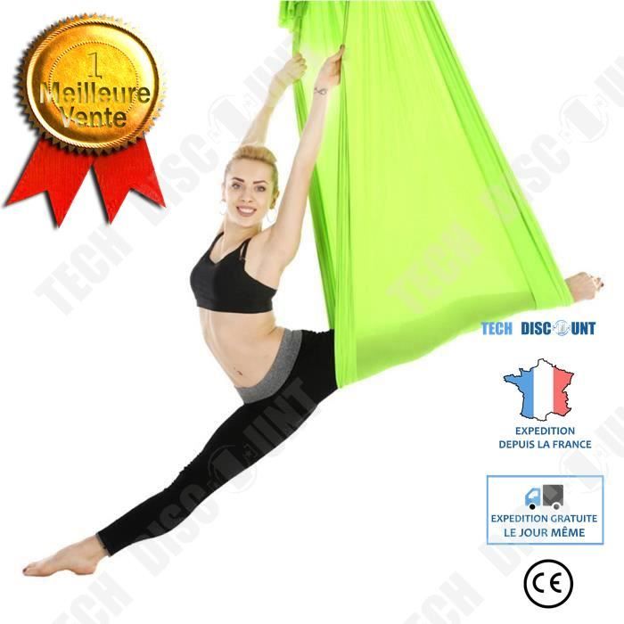 TD® Hamac de yoga Accessoire d'entraînement de fitness de swing de hamac de yoga aérien élastique durable de 2,8 m, vert