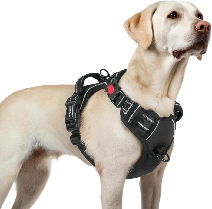 Comparer les prix de rabbitgoo Harnais Chien Anti Traction avec 3 boucles pour Chien Facile à Mettre Harnais Réfléchissant Réglable pour Chien Noir L