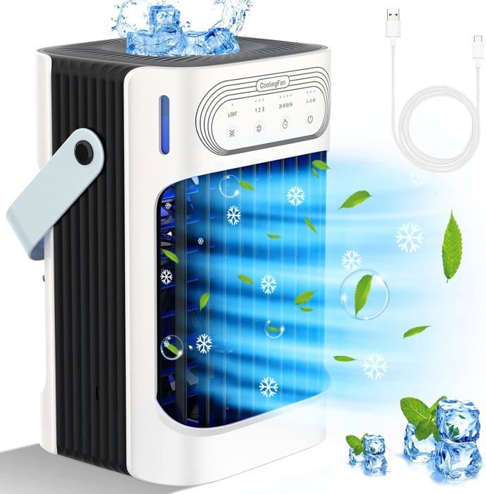 Climatiseur/ Ventilateur Murale Sans Perçage - Refroidit En 10s - 3 Vitesses - Pour Cuisine, Salle De Bain - Blanc/Gris