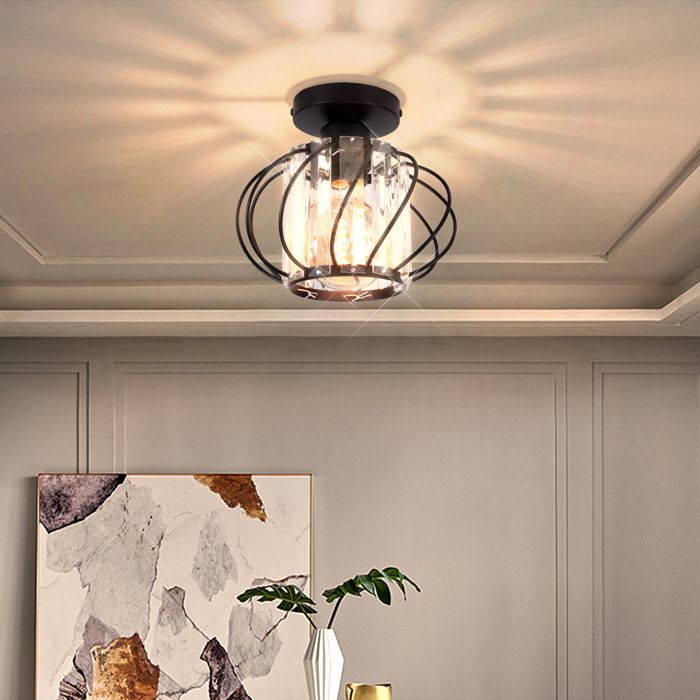 Plafonnier Semi-encastré En Cristal Noir - Luminaire E27 Moderne - Pour Salon, Chambre, Couloir... - Diamètre 18 Cm - 9