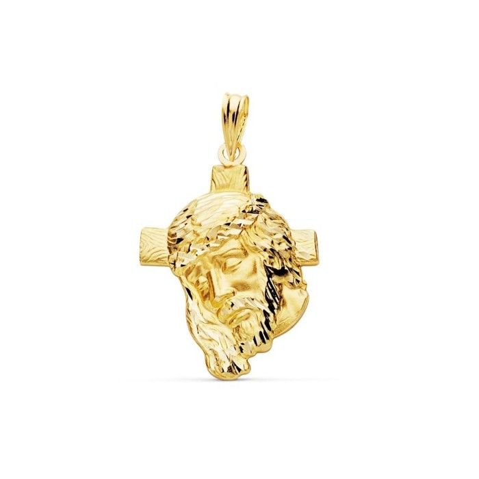 Pendentif Tête du Christ en or 9 carats de 26 mm et croix