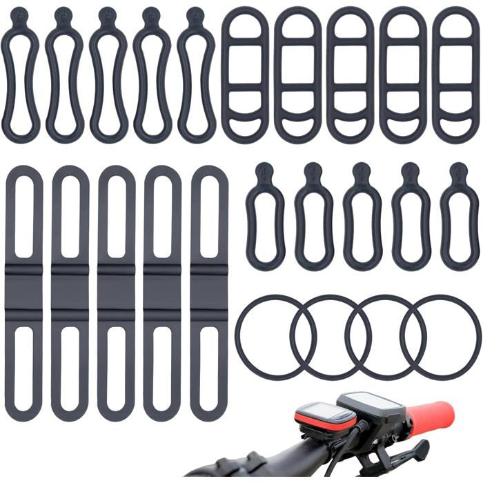 24 Pièces Bande en Silicone pour Vélo Bande Silicone Elastique Vélos Plusieurs Tailles Fixations en Silicone pour Vélo pour Lumière