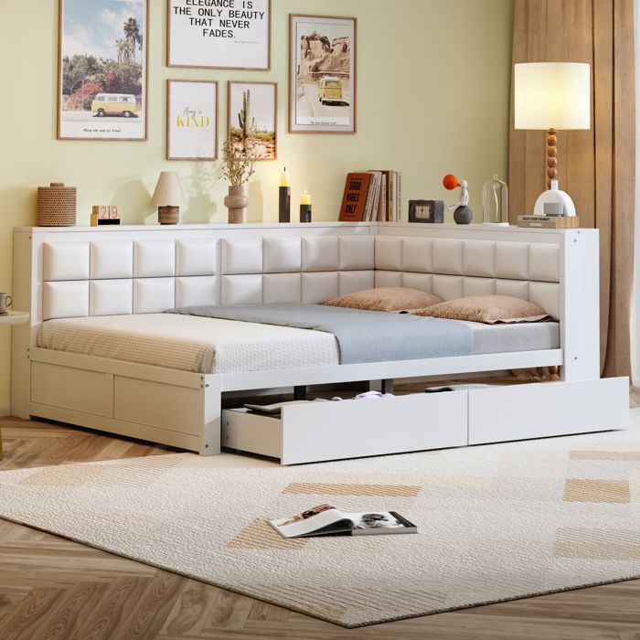 Canapé-lit 90x200 Cm Avec Rangement Hydraulique Et Lumières LED - Lin Beige, Ports USB/Type-C, Sans Matelas