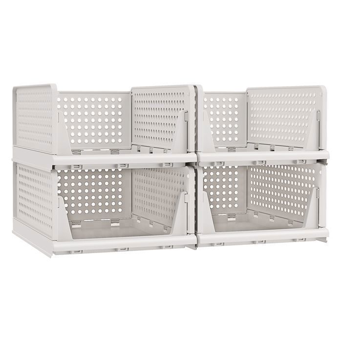 SONGMICS Set accessoires dressing Lot de 4 Organisateur d’Armoire Pliable Tiroir Coulissant Empilable Blanc