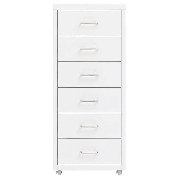 Classeur mobile moderne - vidaxl - Blanc - 28x41x69 cm - Métal - 6 tiroirs - 4 roues - Capacité de charge totale 35 kg
