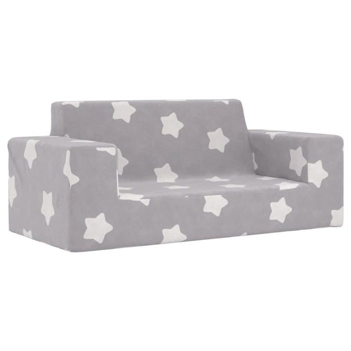 Canapé pour enfants à 2 places - vidaXL - Gris clair et blanc - Étoile - Peluche douce - Housse amovible