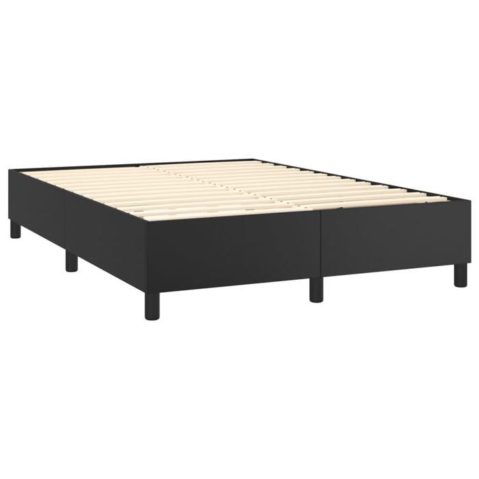 Cadre de lit double en similicuir - MEUBLECHIC - 140x190 cm - Noir - Similicuir durable - Lattes de contreplaqué