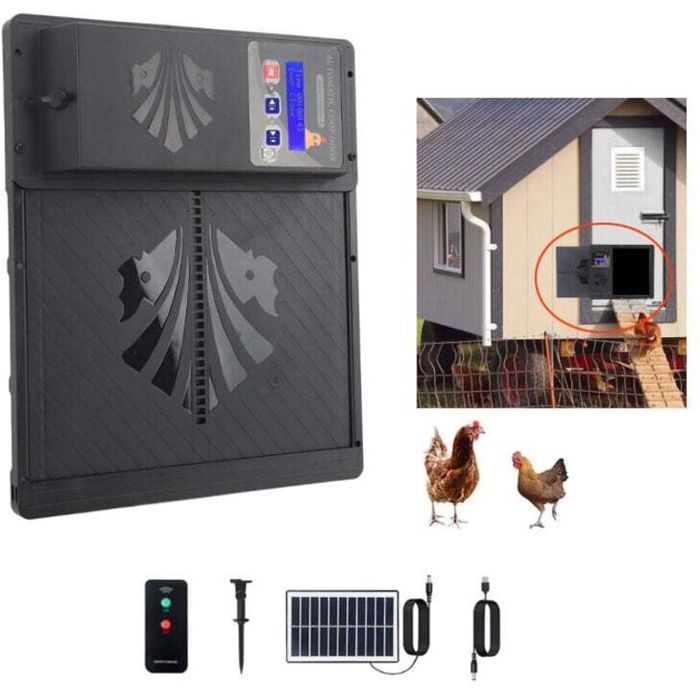 Comparer les prix de Porte automatique de poulailler à énergie solaire IP45 étanche USB Ouvre-porte automatique 3 en 1 de poulailler avec minuterie
