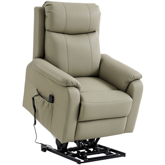 Fauteuil releveur électrique - HOMCOM - double moteur dossier inclinable roulettes - revêtement synthétique - 87x96x105cm - crème