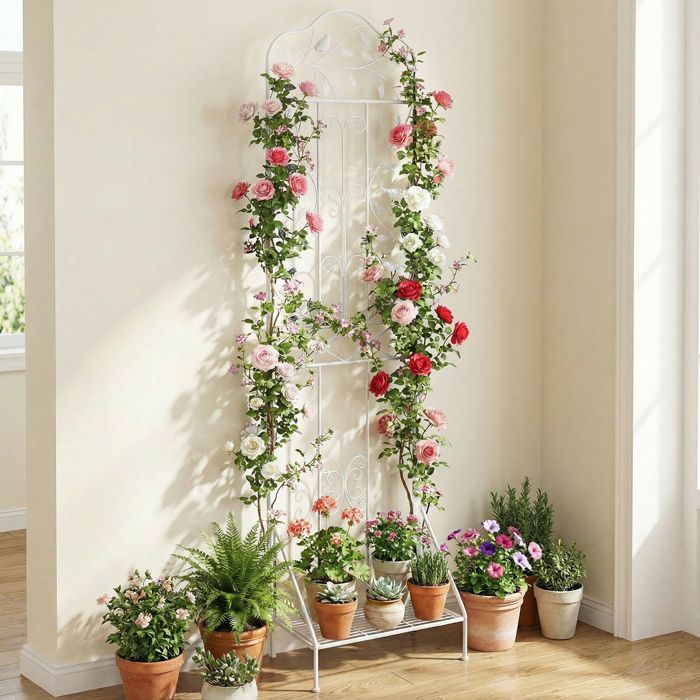 GIANTEX Treillis de Jardin en Métal pour Plantes Grimpantes pour Légumes Fleur&Fruits Support de Vignes (Oiseau Blanc 50x190CM 1)
