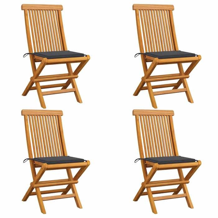 Chaise de jardin - Maison Exclusive - Teck massif - Pliantes et légères - Coussins anthracite (lot de 4)