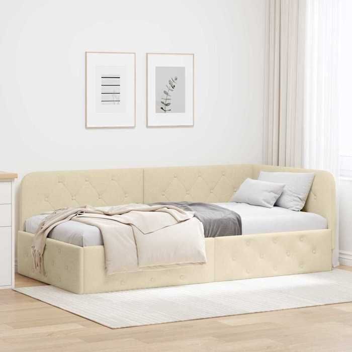 Crème Cadre de Lit pour 90x200cm Magnifique Strcutrue de lit dangle Crème 90x200cm tissu CL8232954