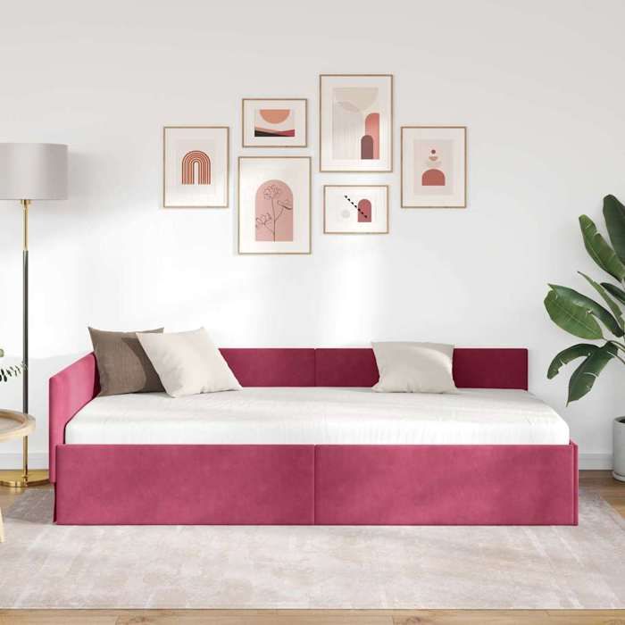 Magnifique Cadre de lit dangle - SARAZYJ - Design en L - Lit de repos - Lit de jour - avec tête de lit Bordeaux 90cm x 200cm - 4606