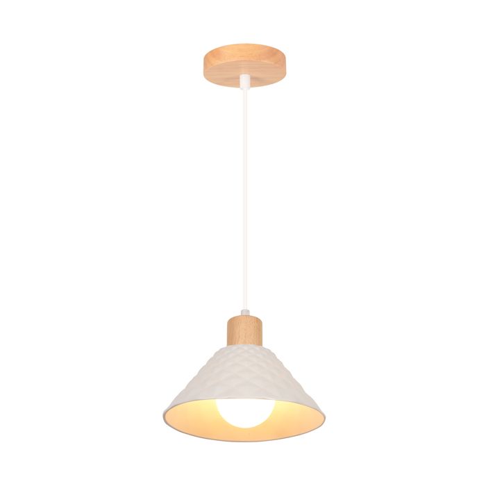 Lampe suspendue - SMOTOP - Céramique blanc - Bois & métal - Culot E27 60W