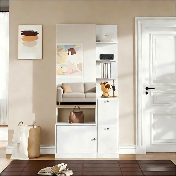Armoire dentrée armoire à deux portes avec miroir et étagère à chaussures vitrine à cinq étages blanc