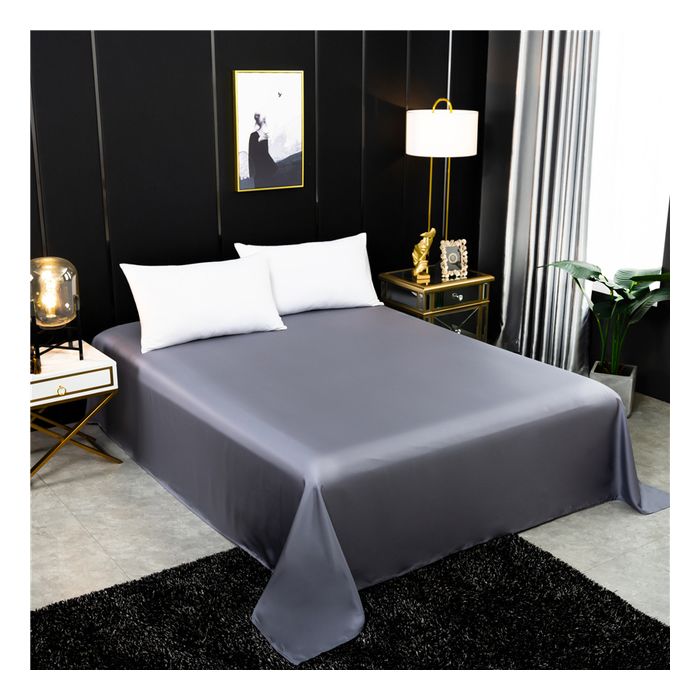 Drap plat de couleur unie 230x250cm Drap de lit en soie de mûrier  Drap de lit en soie véritable Drap Gris