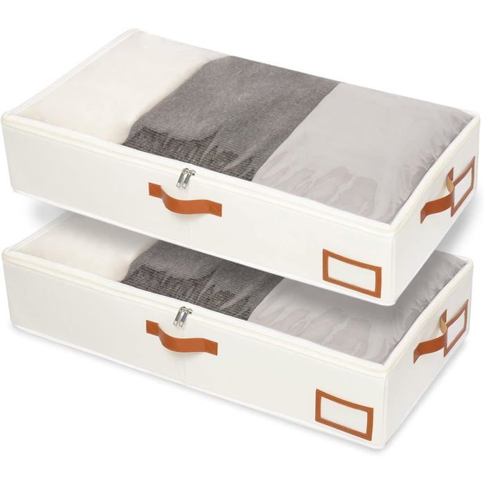 Bacs de rangement sous lit - Lot de 2 pièces - Dimensions 60x30x15 cm - Fenêtre transparente