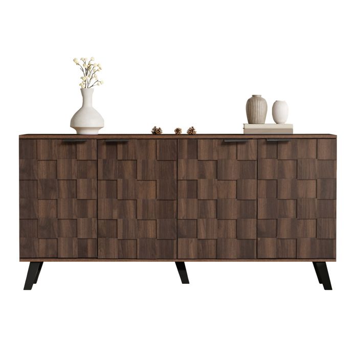 Buffet bas 4 portes moderne finition bois foncé 1605 x 355 x 78 cm salon chambre salle à manger