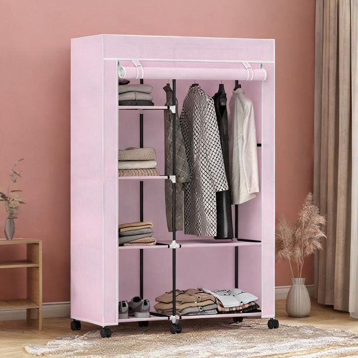 Acier and 5 cm Wardrobe with Rose Acier 40.5 x 16.9 x 64 in avec tringle et étagères
