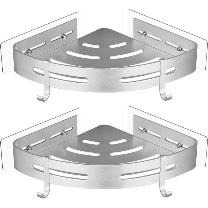 Panier de Douche Métal Anti-Rouille 2 Pièces- Organisateur dAngle Sans Perçage Compatible avec Cabine de Douche