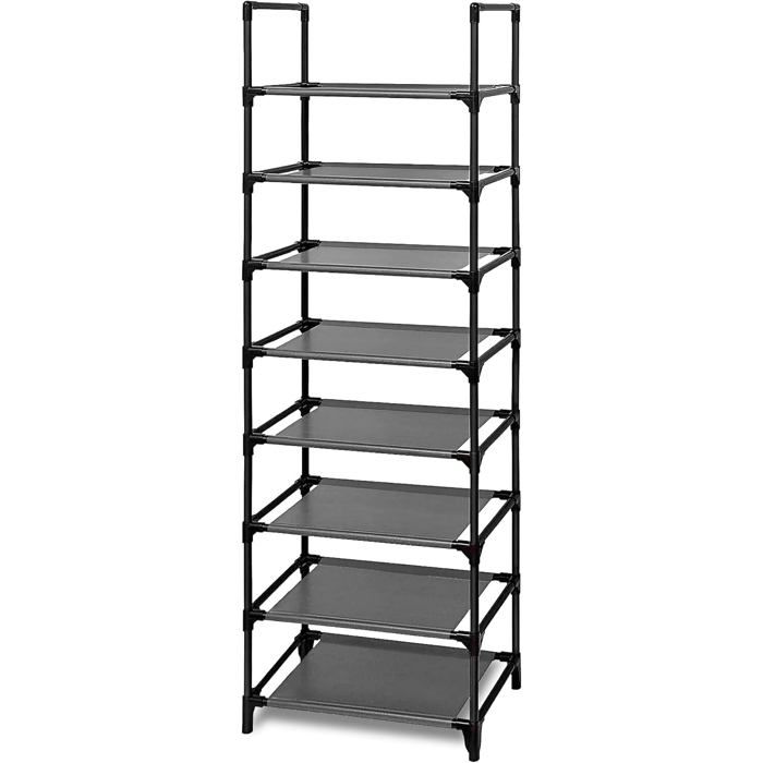 Étagère Chaussures Haute 8 Niveaux Plastique Vertical 46x27x141 Cm Rangement Gain De Place Pour Chaussures