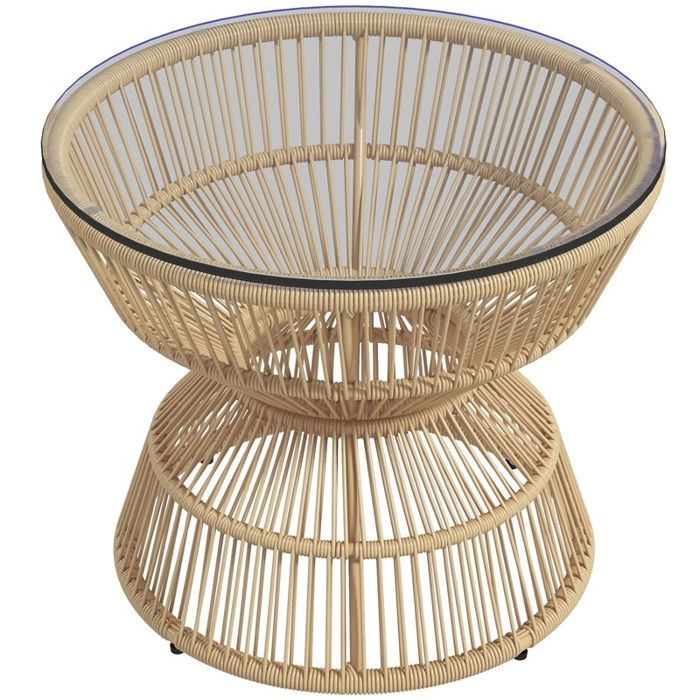 Table dappoint extérieure en rotin PE et verre